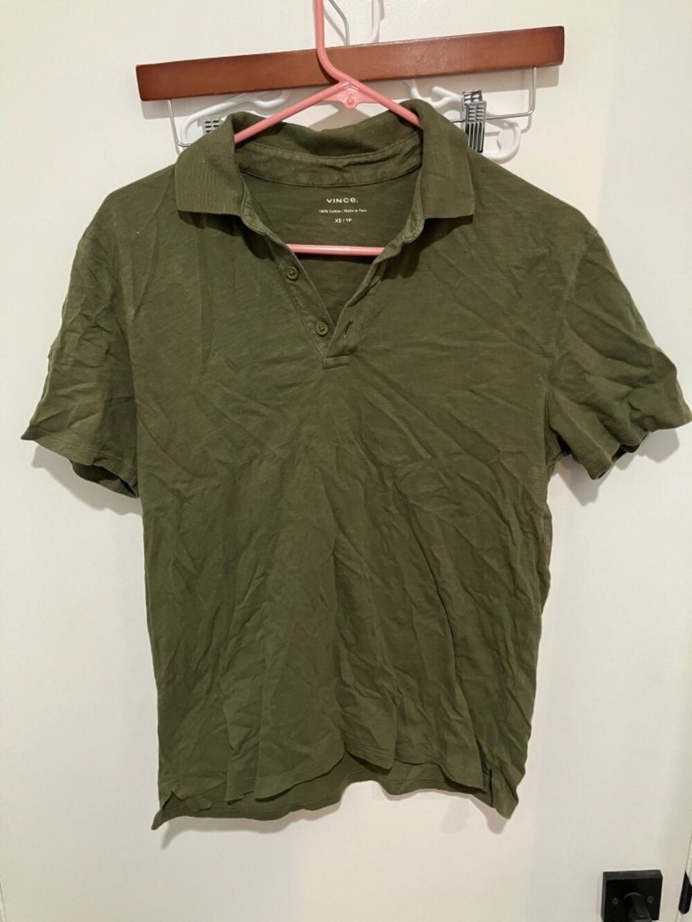 Vince Men's Classic Slub Cotton Polo Shirt, Olive Green, Size Xtra Small Petite